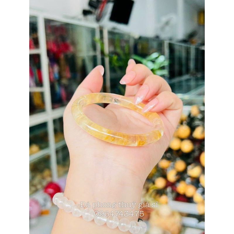 Vòng bản liền thach anh ưu linh vàng siêu vip size 52-58mm kèm hộp gấm cao cấp