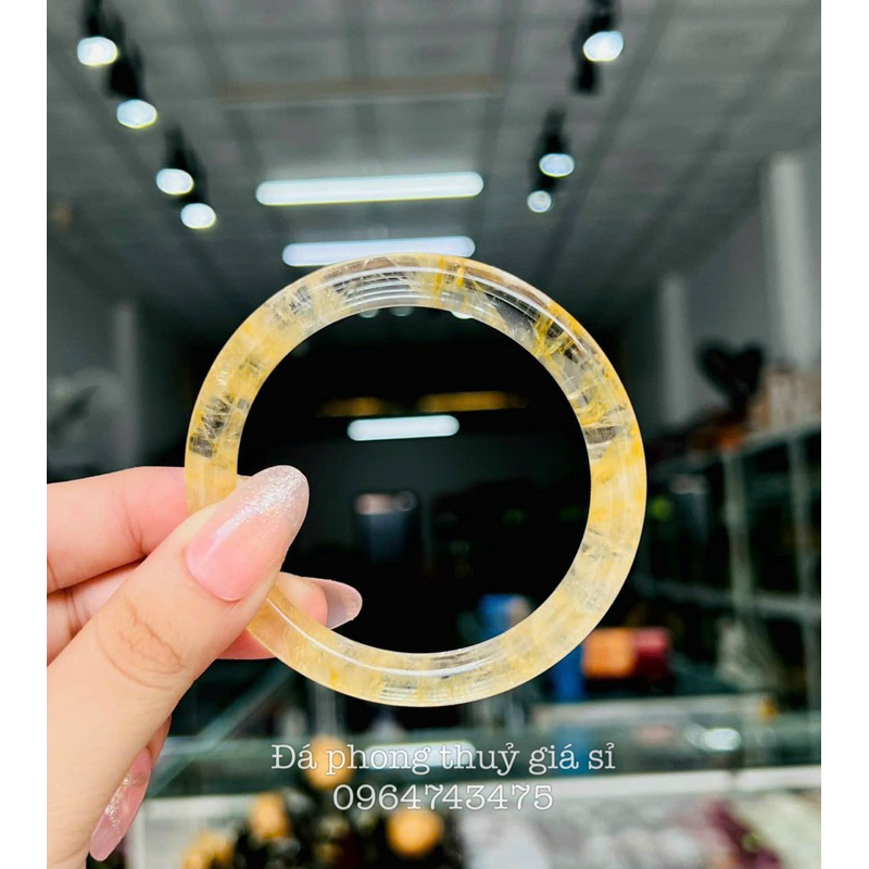 Vòng bản liền thach anh ưu linh vàng siêu vip size 52-58mm kèm hộp gấm cao cấp