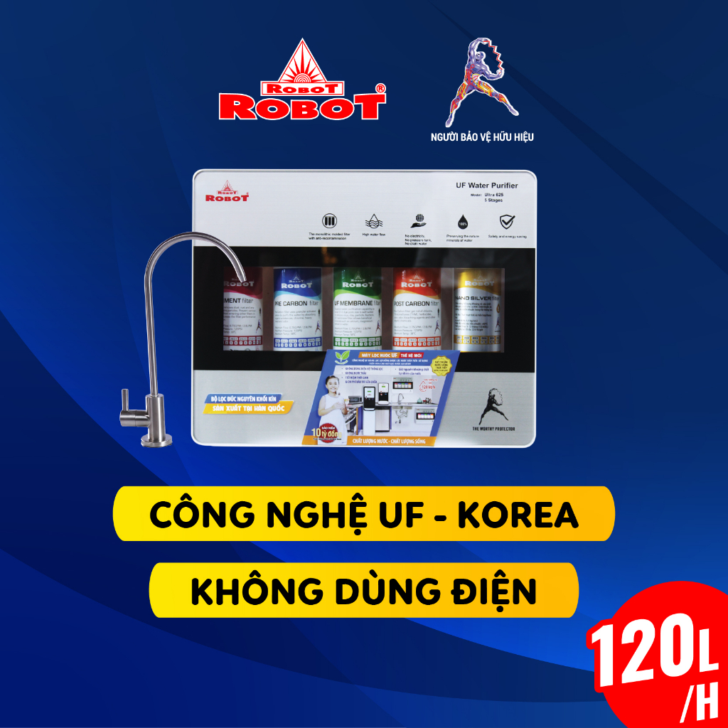 Máy Lọc Nước UF ROBOT Ultra 625 - 5 Cấp Lọc, Treo Tường/ Để Gầm - Không Sử Dụng Điện