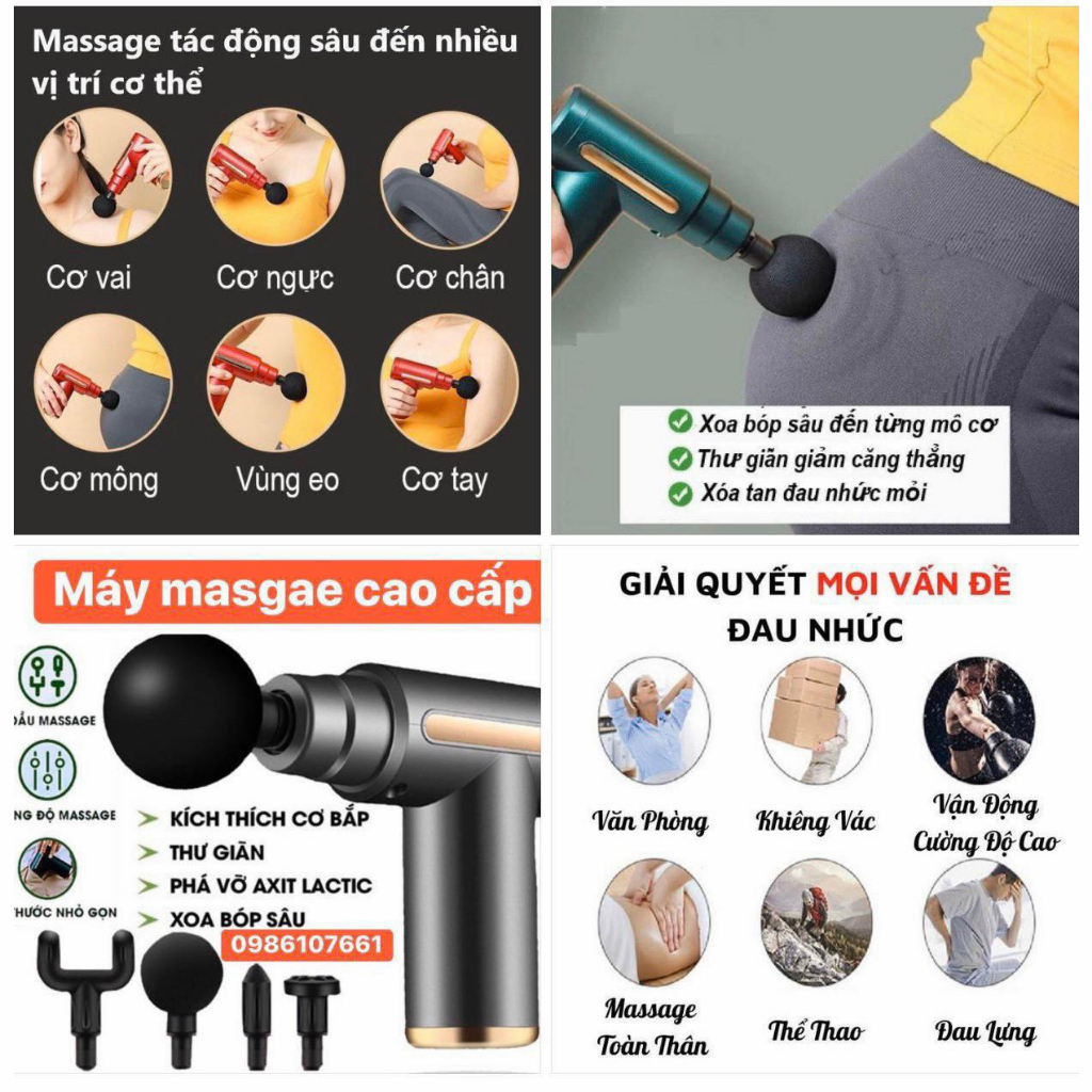 Máy Massage Cầm Tay Mini, Súng Massage Cầm Tay Mini Toàn Thân 6 Cấp Độ Chuyên Sâu Đa Năng