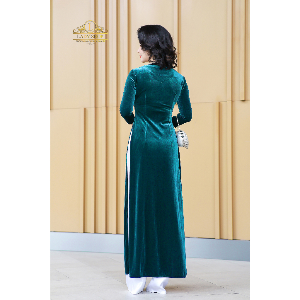 Áo Dài nhung cổ hoa kết đá hoa sen Ladyshop thời trang trung niên cao cấp T301