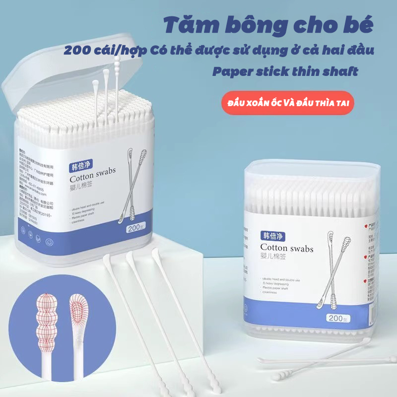 Tăm bông cho bé thìa ngoáy tai tăm bông vệ sinh vòm họng hai đầu chất thải từ lỗ mũi cho trẻ sơ sinh