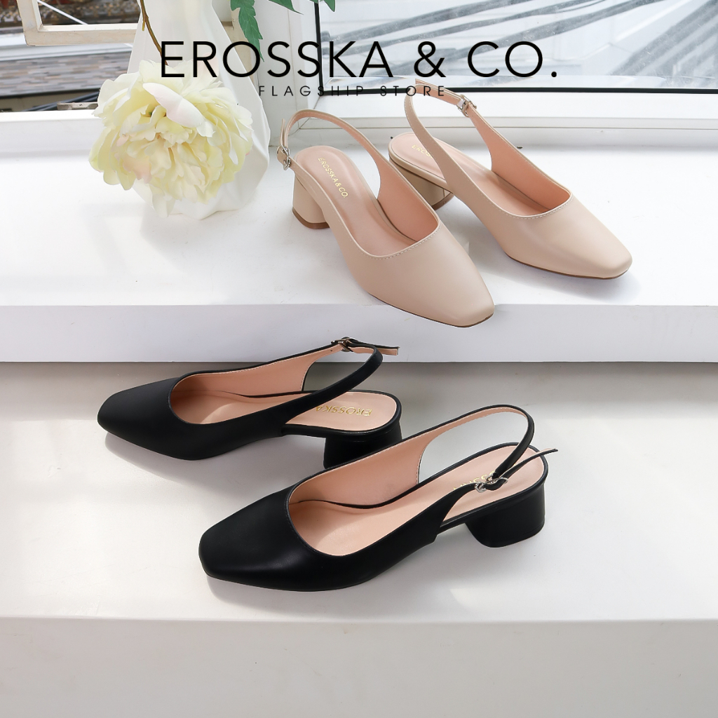 Giày cao gót slingback Erosska mũi vuông gót vuông vững chắc cao 5cm màu kem _ EL013