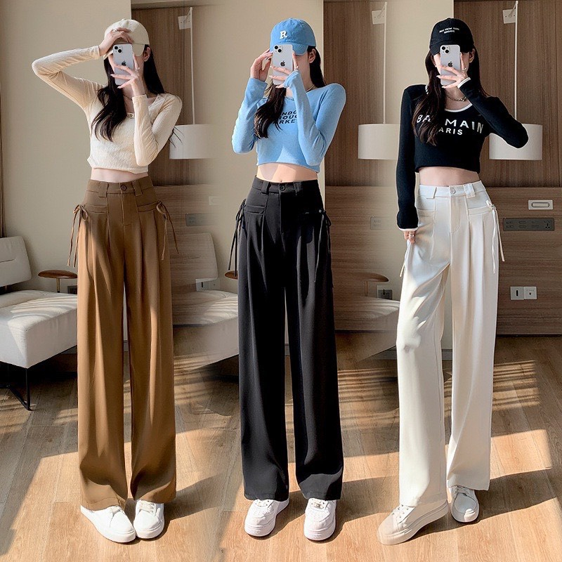 Quần ống rộng lưng cao khóa trước dáng dài túi vuông thắt nơ 2 bên chất Ruby | BigBuy360 - bigbuy360.vn