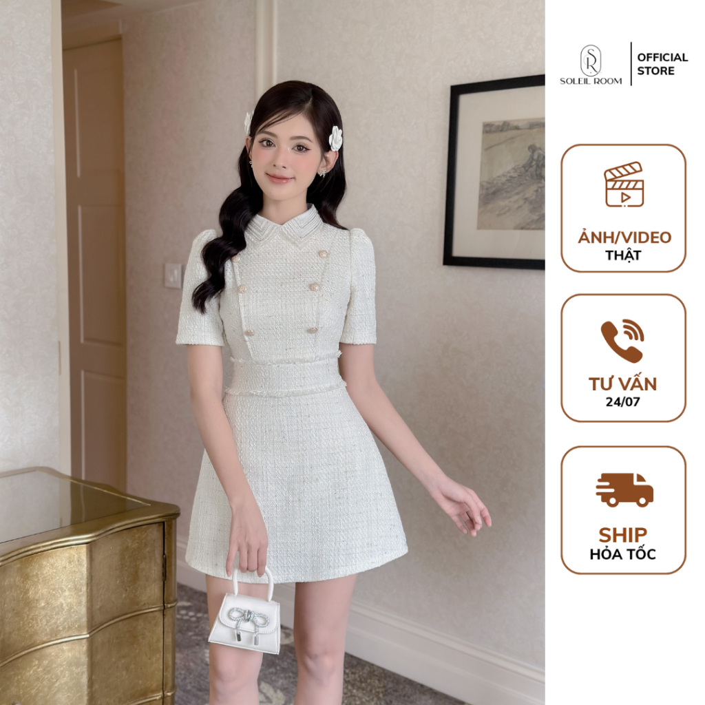 Váy Thiết Kế Nữ Dạ Tweet Trắng SOLEIL ROOM Thanh Lịch Tiểu Thư Dự Tiệc SAMY DRESS