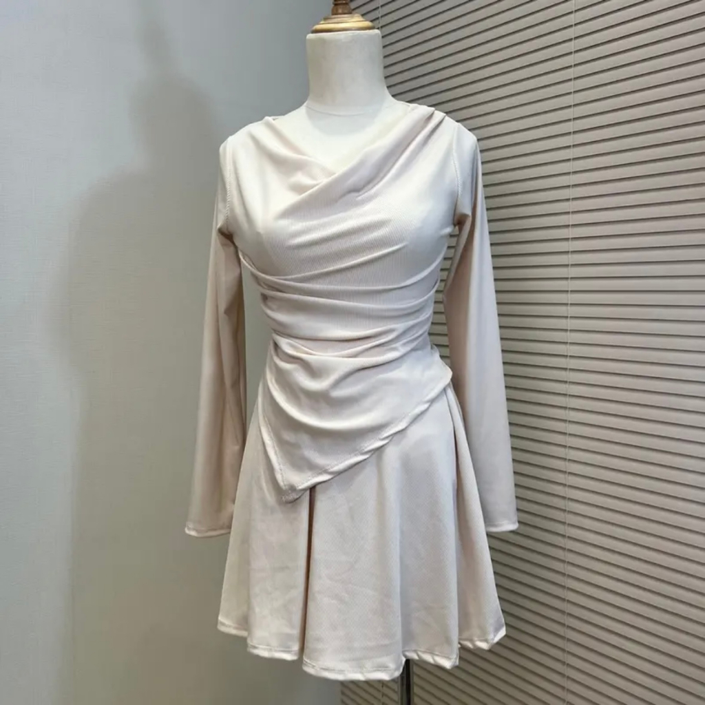 Áo tay dài và chân váy ngắn thun đen/hồng/be/xanh - Audrey Studio