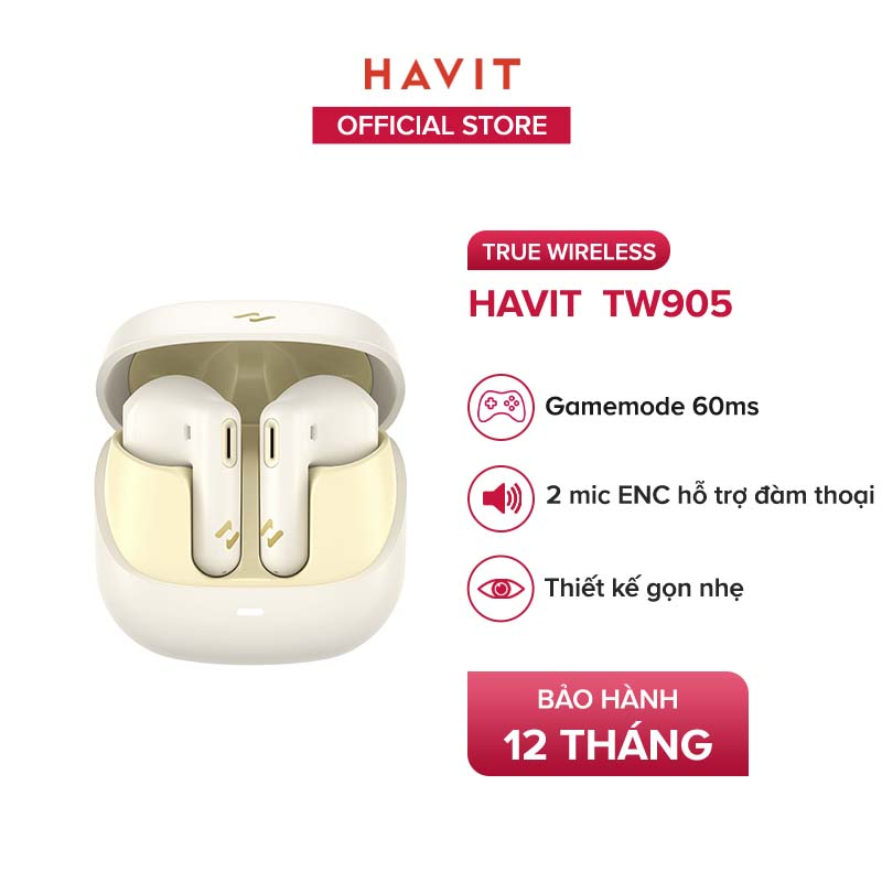 Tai Nghe TWS HAVIT TW905, BT 5.3, 2 Mic ENC Hỗ Trợ Đàm Thoại, Độ Trễ Thấp 60ms, Nghe Nhạc Đến 27H - Hàng Chính Hãng