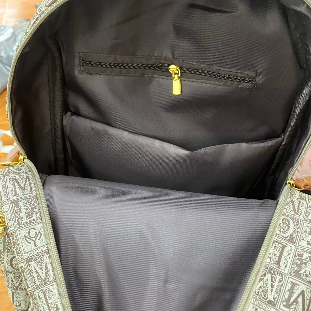 Balo da nam nữ hoạ tiết chữ GML da cao cấp kèm cún treo size đại.