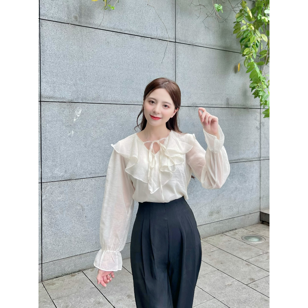 Áo sơ mi nữ cổ bèo tiểu thư dài tay chất tơ mềm 2 lớp - 247store.vn - Aotohatkem019/P0K19