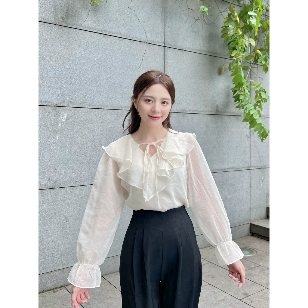 Áo sơ mi nữ cổ bèo tiểu thư dài tay chất tơ mềm 2 lớp - 247store.vn - Aotohatkem019/P0K19