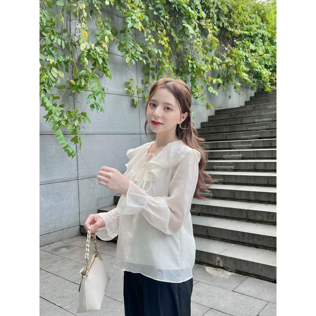 Áo sơ mi nữ cổ bèo tiểu thư dài tay chất tơ mềm 2 lớp - 247store.vn - Aotohatkem019/P0K19