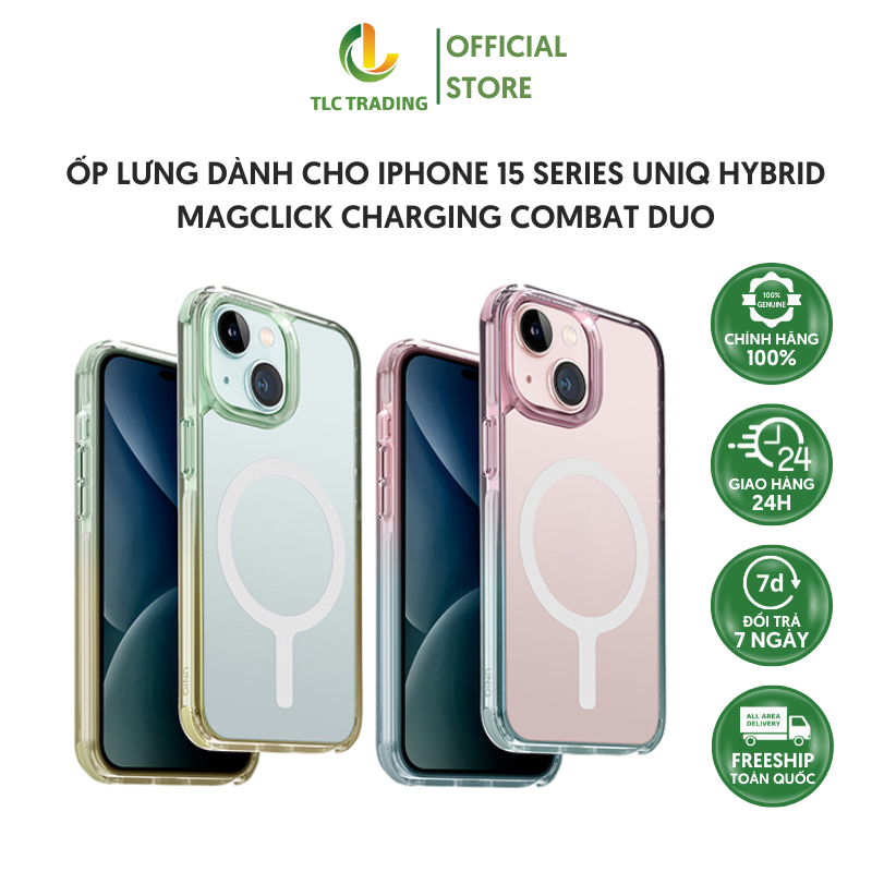 Ốp Lưng Dành Cho iPhone 15 Series UNIQ Hybrid Magclick Charging Combat Duo Bảo vệ 3 lớp hoàn chỉnh giúp tiêu tan