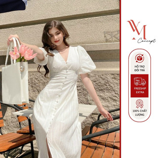 YM Concept Đầm Cổ V Phối Nút Tay Phồng - D0641