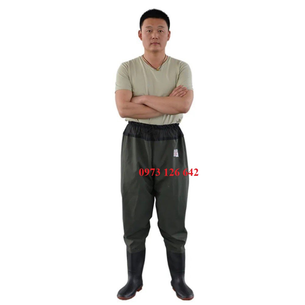 Quần liền ủng lội nước đế cứng màu nâu size 35 - 44, ủng quần màu nâu, ủng câu cá, ủng thủy sản