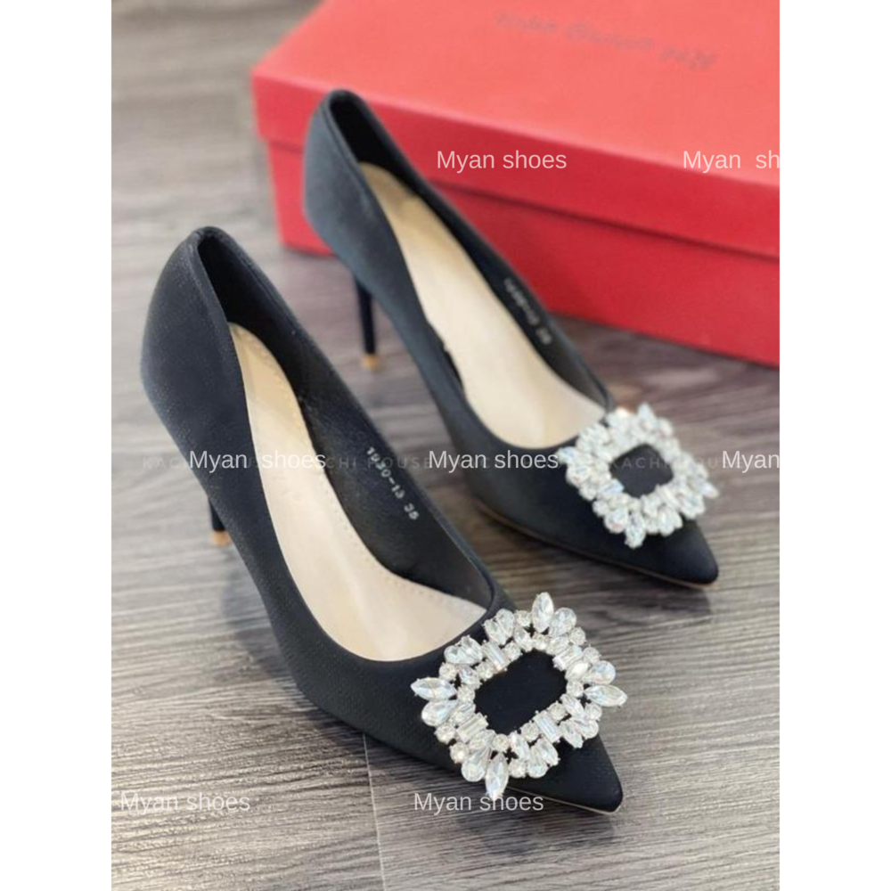 Giày cao gót bít mũi đính đá gót nhọn 7cm thanh lịch duyên dáng