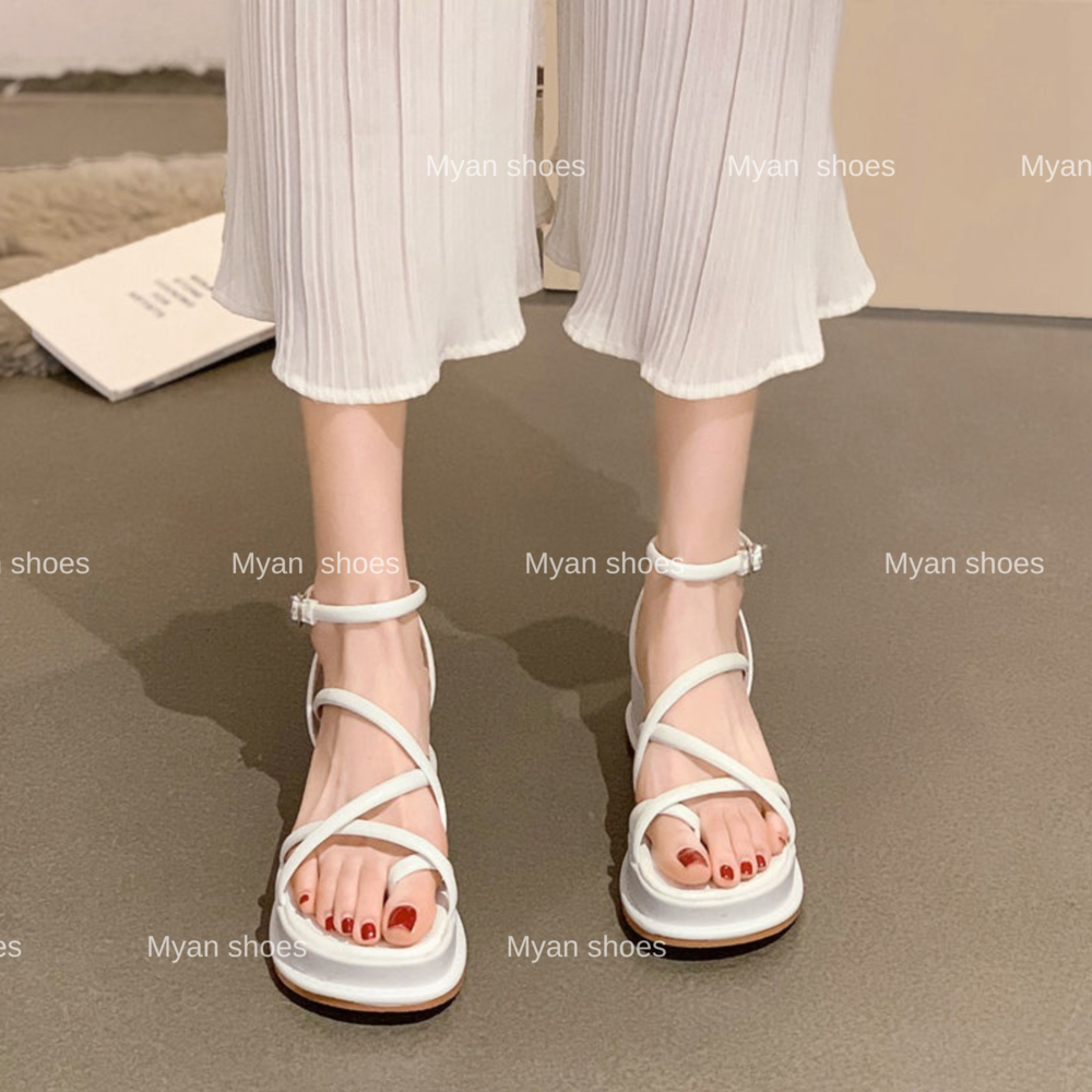 Sandal nữ thời trang quai da dây mảnh HARU đế dày 6cm fullbox