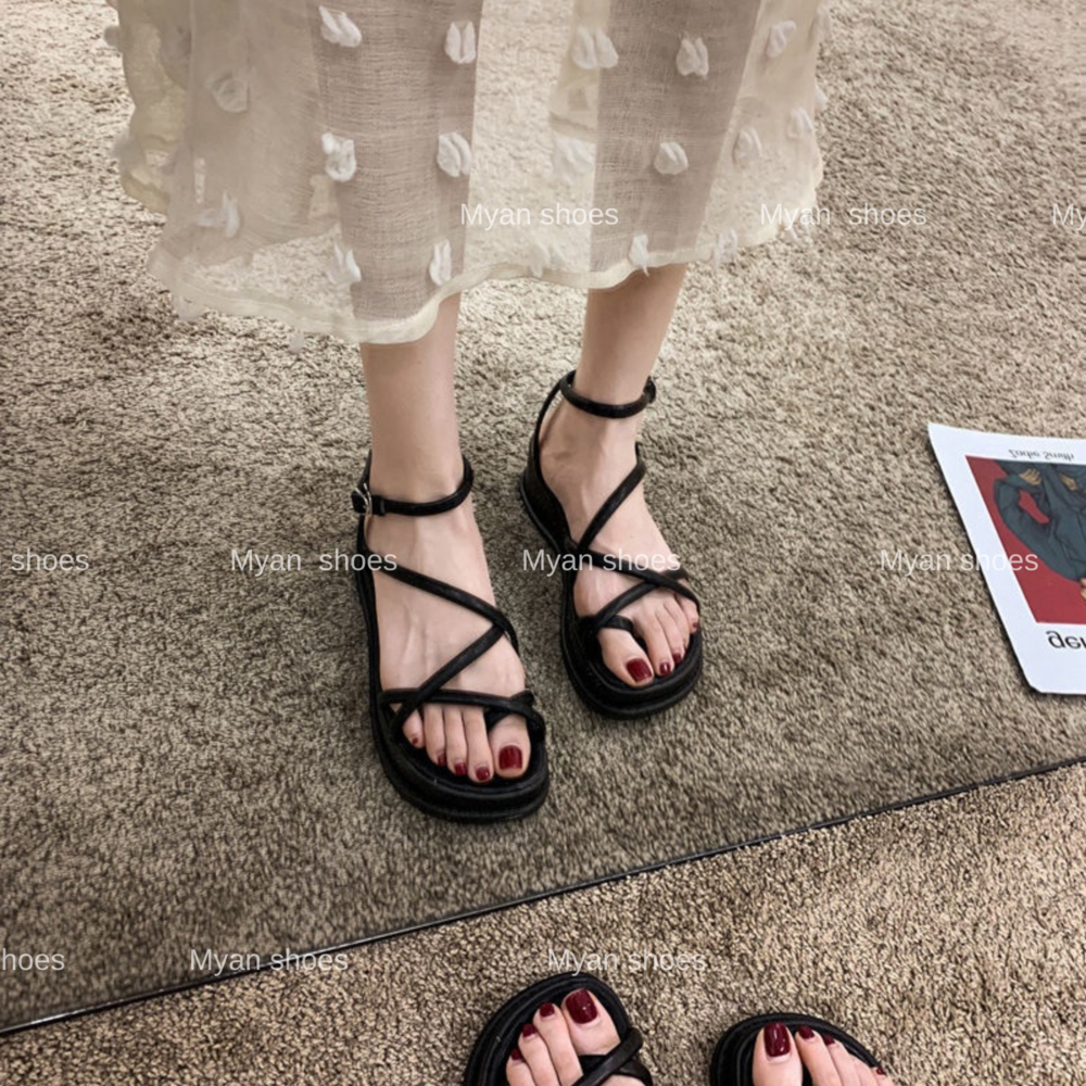 Sandal nữ thời trang quai da dây mảnh HARU đế dày 6cm fullbox