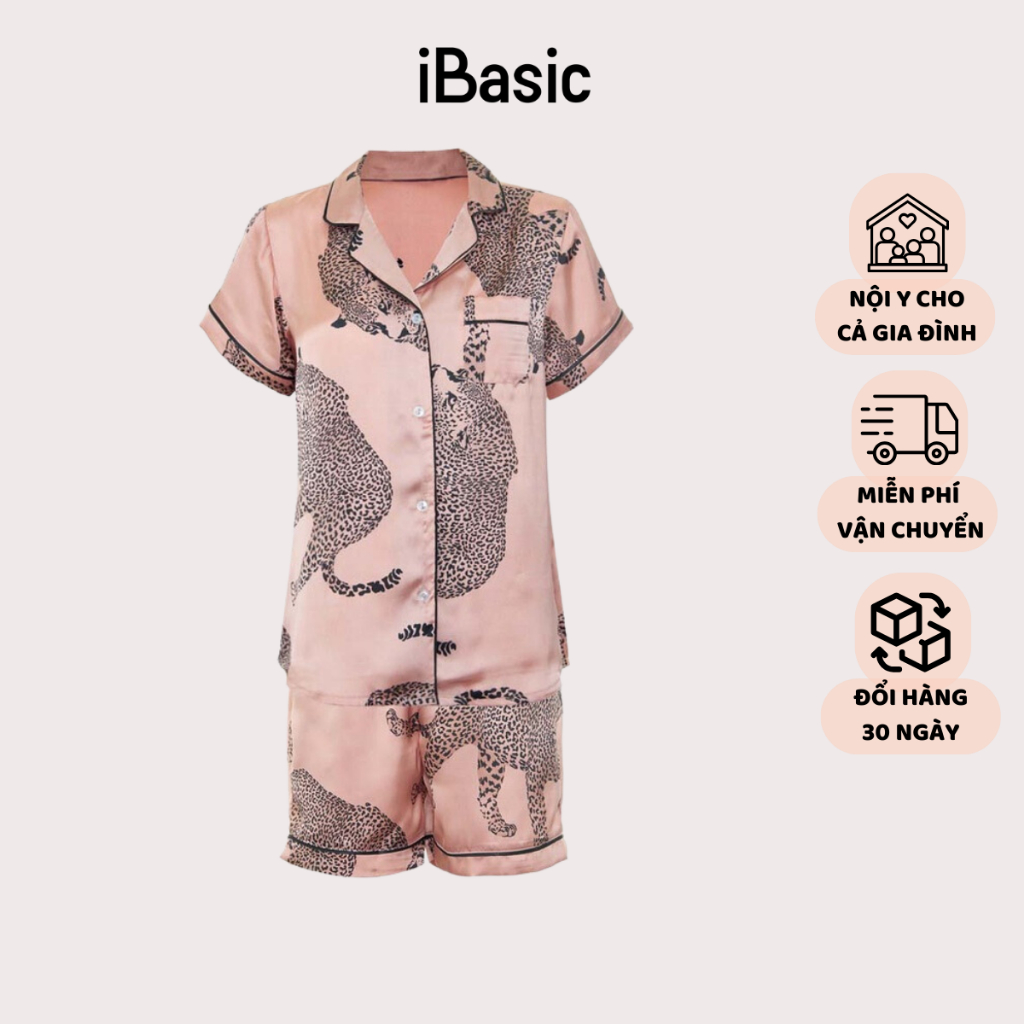 Bộ pyjama nữ lụa Satin ngắn hoạ tiết iBasic HOMW028T và HOMW028B