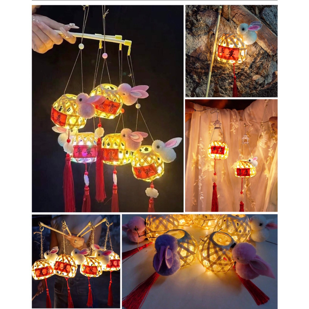 Đèn lồng thỏ giỏ tre thủ công cho bé vui Trung thu