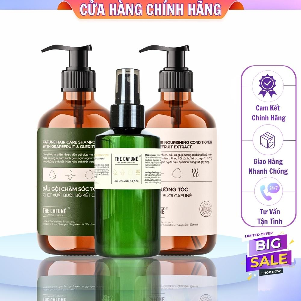 Combo Dầu Gội Xả Xịt Dưỡng Tinh Dầu Bưởi Bồ Kết The Cafune Chính Hãng Kiềm Dầu Ngăn Rụng Mượt Tóc Kích Thích Mọc Tóc