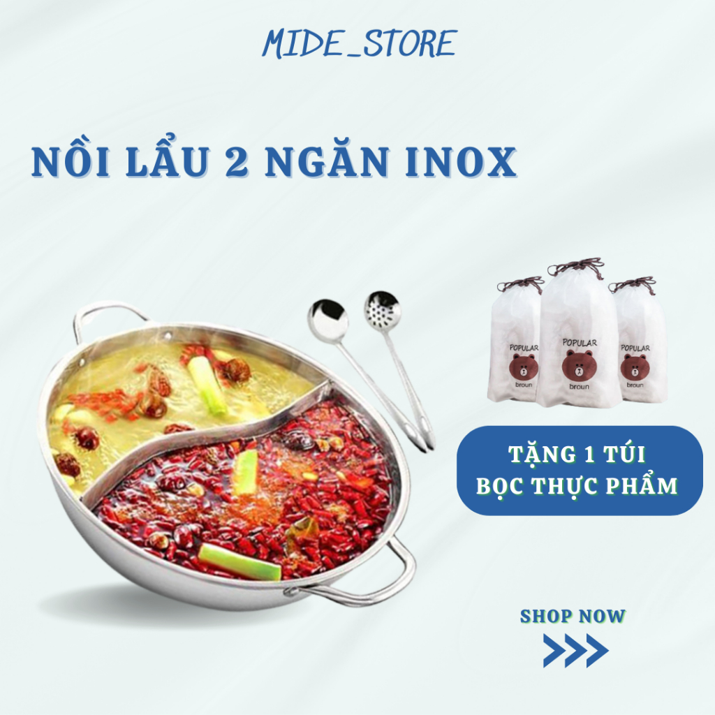 Nồi Lẩu 2 Ngăn Inox Hấp Thụ Nhiệt Nhanh, Nấu Cùng Lúc Nhiều Món.