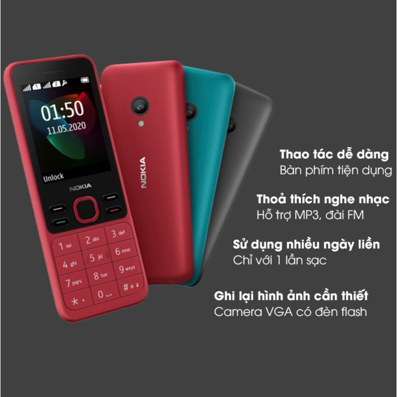 Điện Thoại Nokia 150 2020 2 sim 4G Full Box, Điện thoại giá rẻ kèm pin sạc,Nghe gọi loa lớn, Bảo hành 12 tháng