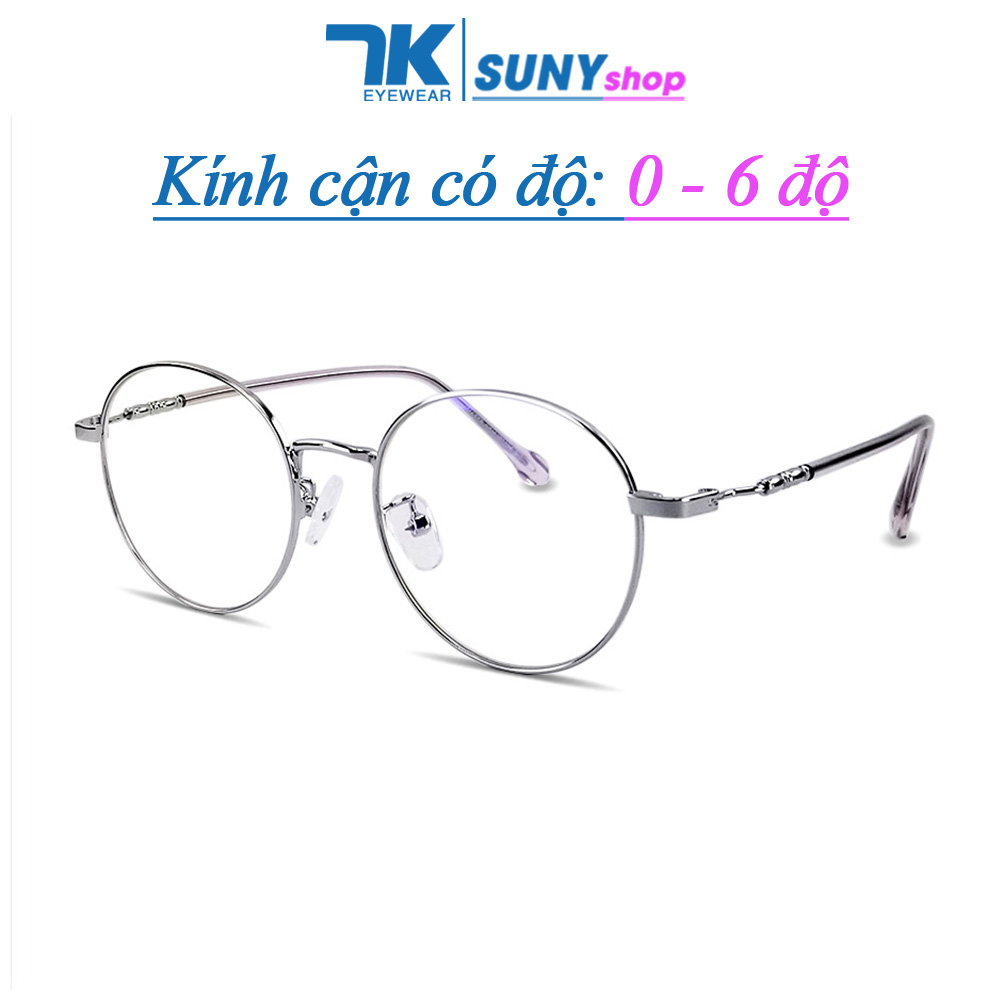 Kính cận có độ sẵn 0 đến 6 độ nam nữ mắt tròn kim loại màu bạc, vàng hồng, đen 7K2999. Tròng chống ánh sáng xanh, tia UV