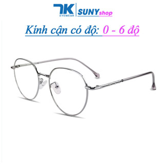 Mắt kính cận có độ sẵn 0 đến 6 độ nữ, nam mắt tròn màu bạc, vàng hồng, đen 7K2998. Tròng chống tia UV, ánh sáng xanh