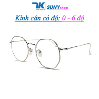 Kính cận có độ sẵn 0 - 6 độ nữ, nam mắt lục giác gọng kim loại 7K3039. Tròng 0 độ chống ánh sáng xanh, UV