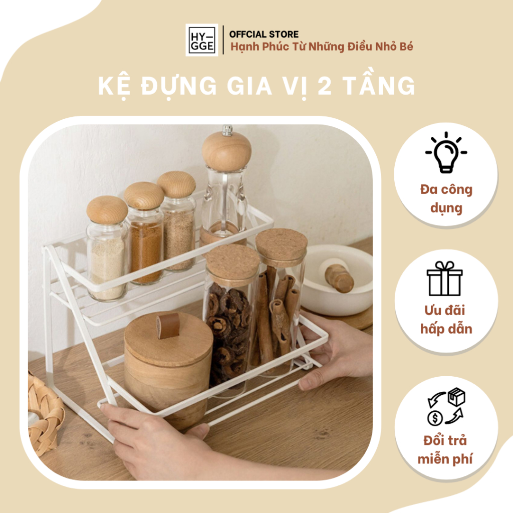 Kệ Đựng Gia Vị 2 Tầng Vát Bằng Kim Loại Tiết Kiệm Không Gian Cho Nhà Bếp/Nhà Tắm