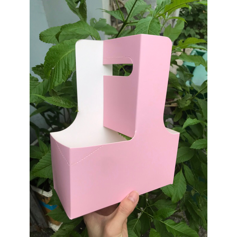 Túi giấy 2 ngăn đựng hoa và đồ uống, dùng làm quà tặng, có thể ghép thành 4 ngăn, có kèm lót đáy