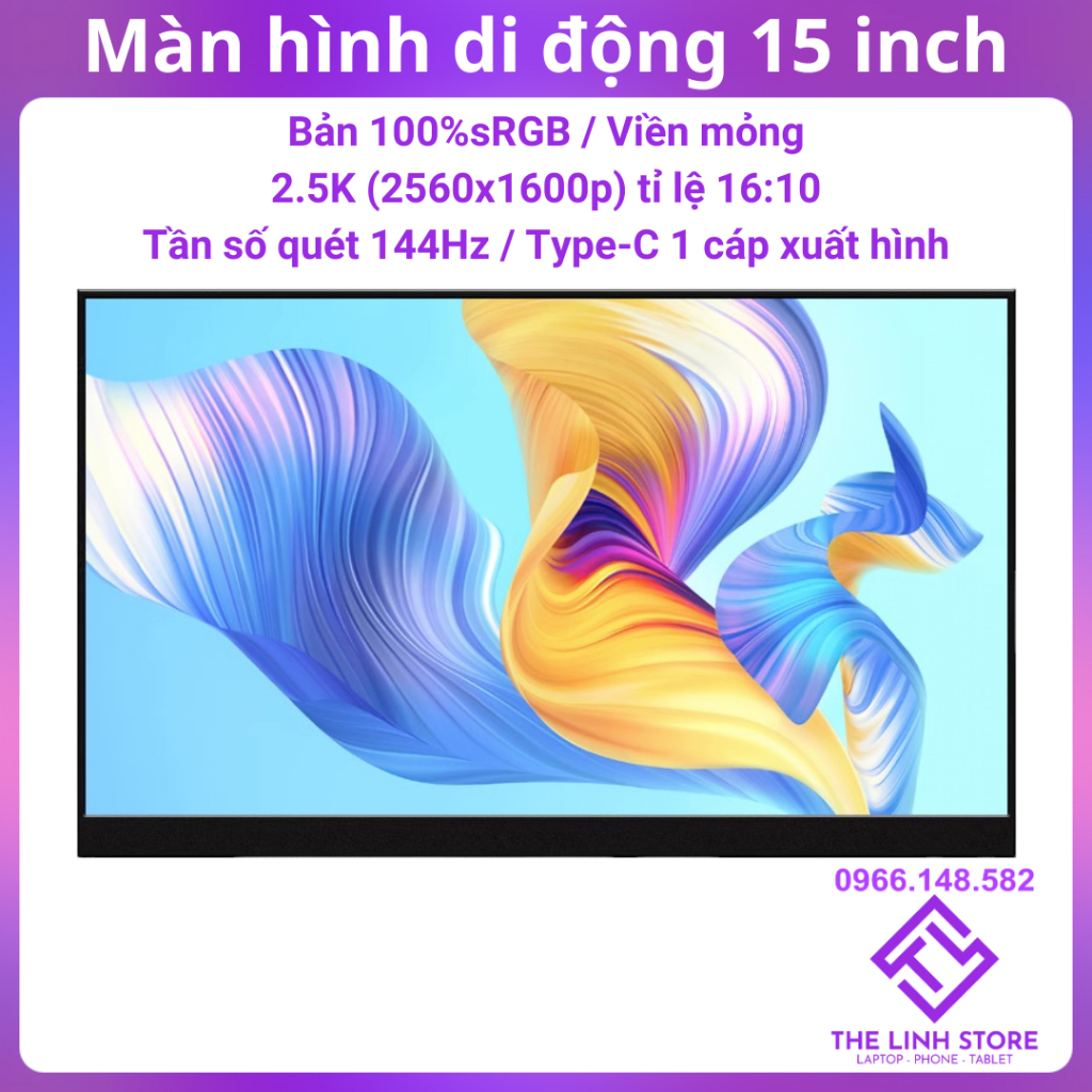 Màn hình di động 15 inch bản 100%sRGB tỉ lệ 16:10 2.5K 144Hz có MiniDP Thunderbolt