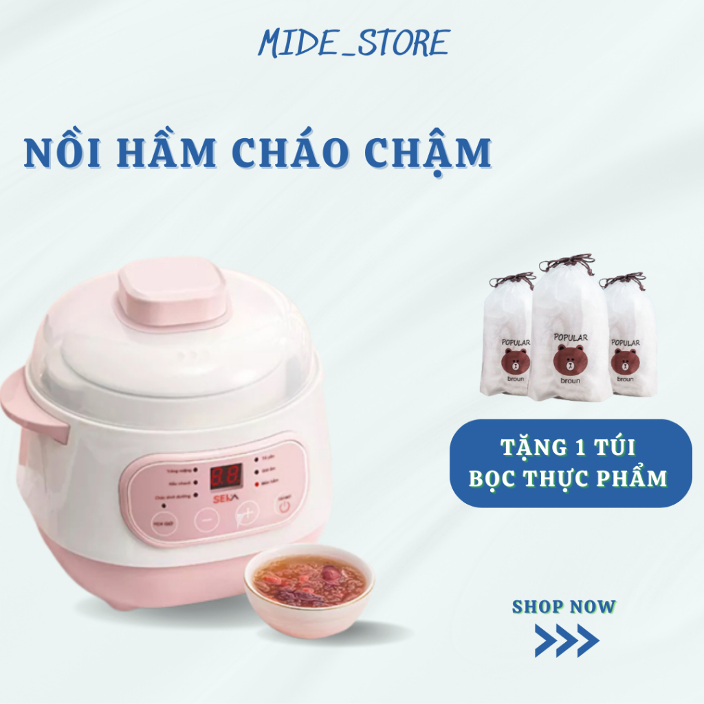 Nồi Hầm Cháo Chậm Cho Bé Ăn Dặm, Nồi Hầm Cách Thuỷ Dung Tích 1L Chất Liệu Thuỷ Tinh Dùng Kho Cá, Chưng Yến Tiện Lợi