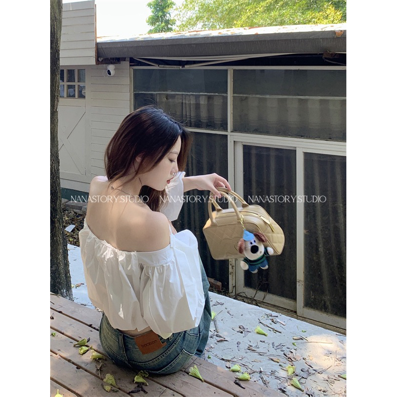 Áo Trễ Vai Trắng Đính Nơ Xinh Nana Story