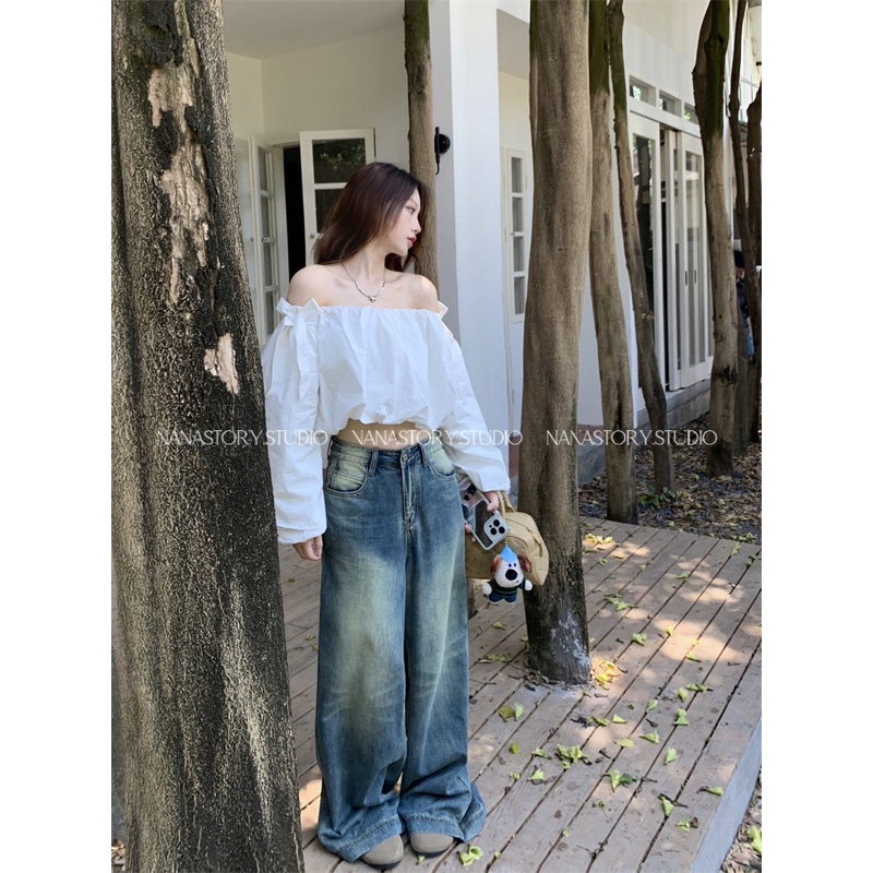 Áo Trễ Vai Trắng Đính Nơ Xinh Nana Story