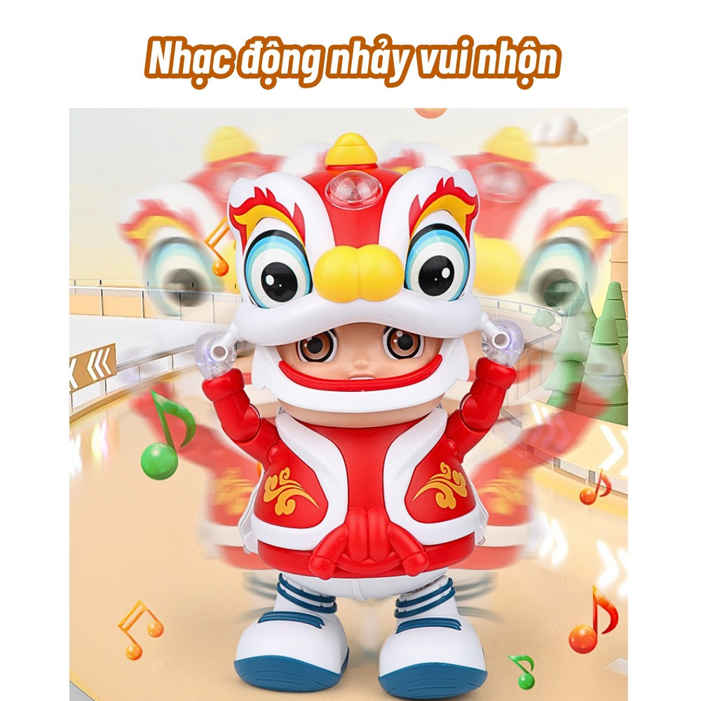 Đồ Chơi Trung Thu Chú Bé Múa Lân Có Đèn Nhạc Vui Nhộn Cho Bé, Quà Tặng Lân Múa Cho Bé Trai Bé Gái.