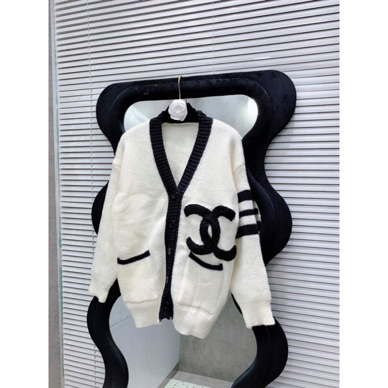 Áo Khoác Cardigan Len Che.nel Viền Tay Sọc 2 Màu Cao Cấp