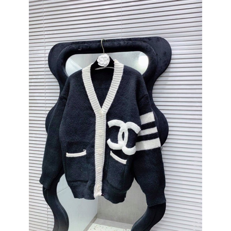 Áo Khoác Cardigan Len Che.nel Viền Tay Sọc 2 Màu Cao Cấp