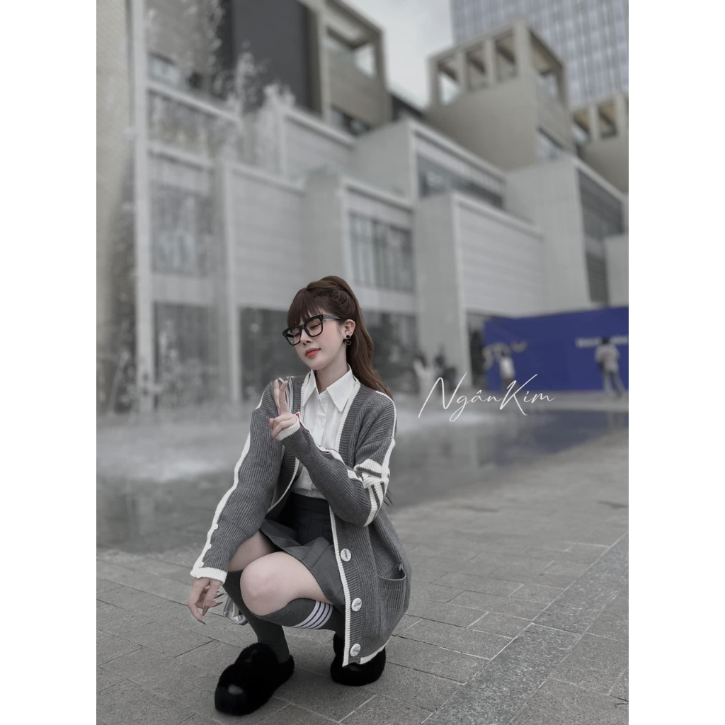 Áo Cardigan Len Thom Phối Tay Kẻ Form Rộng Unisex
