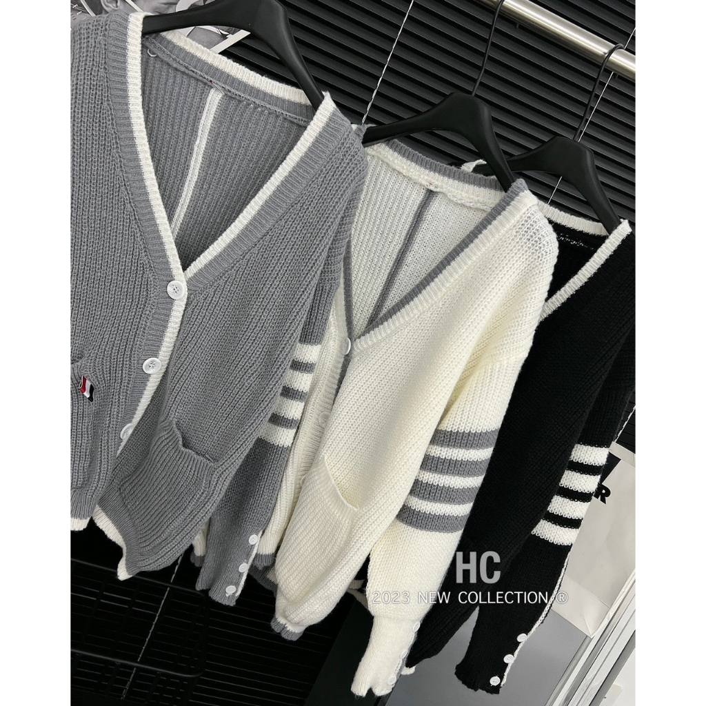 Áo Cardigan Len Thom Phối Tay Kẻ Form Rộng Unisex
