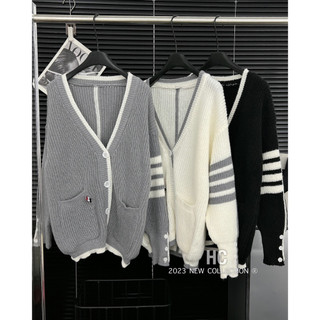 Áo Cardigan Len Thom Phối Tay Kẻ Form Rộng Unisex