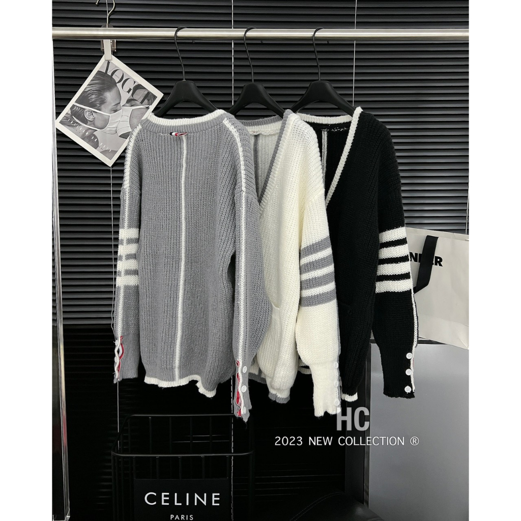 Áo Cardigan Len Thom Phối Tay Kẻ Form Rộng Unisex