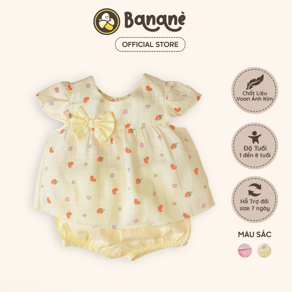 Bộ đồ bé gái vải xô họa tiết dâu trái tim Bananè Kids ngắn tay xinh xắn - B01V