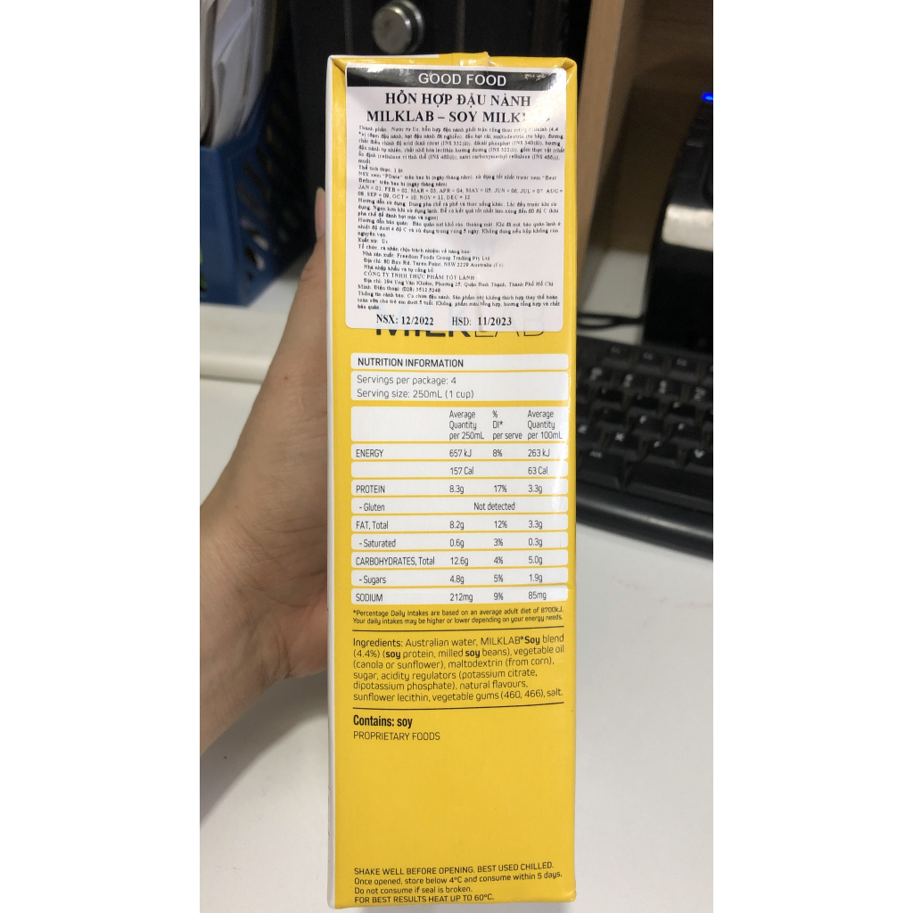 Sữa hỗn hợp hạnh nhân và đậu nành MilkLab 1 lít - Date 30/11/2023