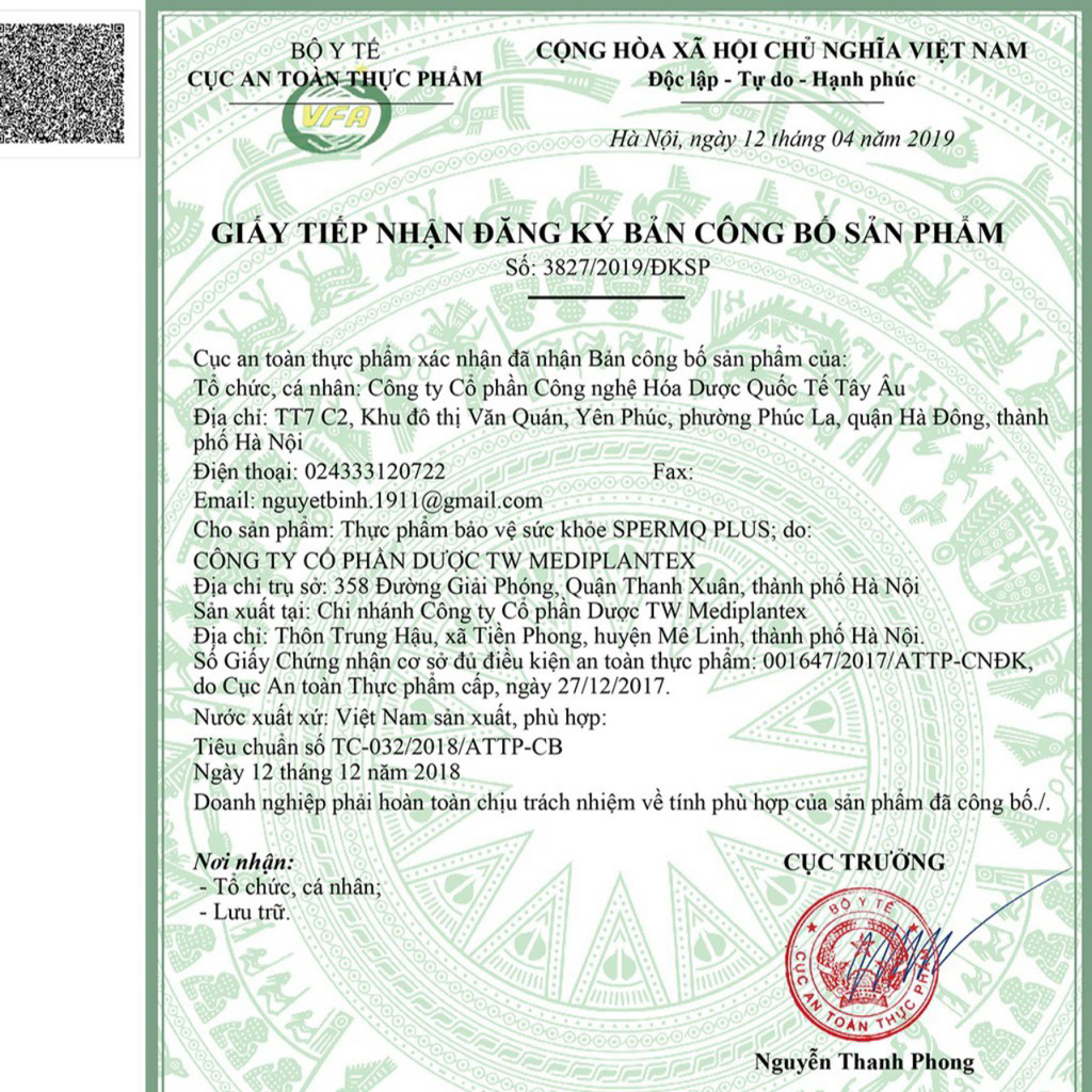 Spermq Plus Hộp 60 viên tăng khả năng thụ thai cho nam giới EMBOTT22