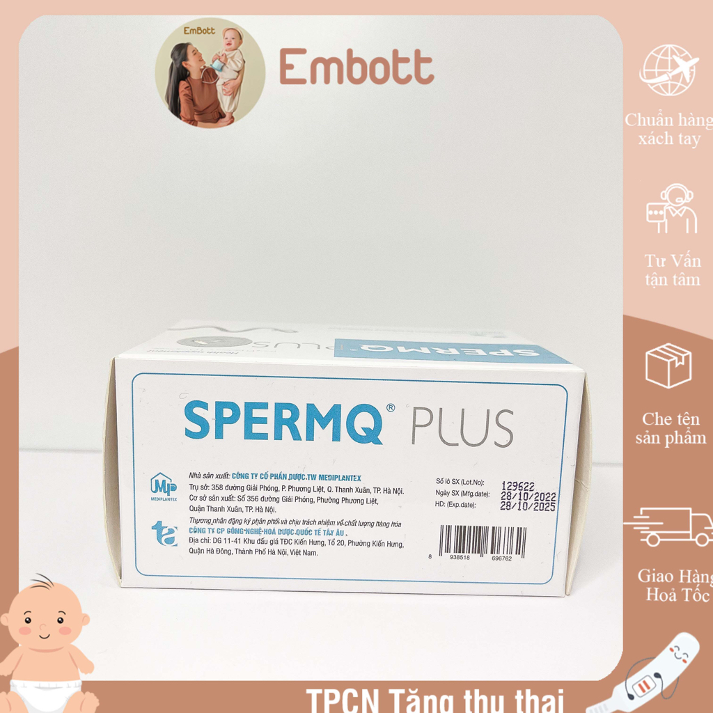 Spermq Plus Hộp 60 viên tăng khả năng thụ thai cho nam giới EMBOTT22