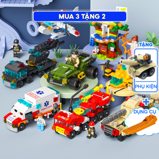 Bộ đồ chơi lắp ráp Xe Cảnh Sát / Cứu Hỏa / Máy Bay / Tàu Chiến 138 - 150 chi tiết, lắp ráp xe đồ chơi cho bé trai