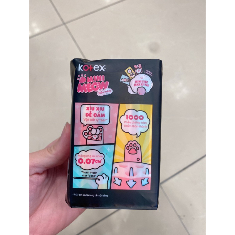 Băng Vệ Sinh Kotex Mini Meow 8 Miếng/ Hàng Ngày Kháng Khuẩn 40M