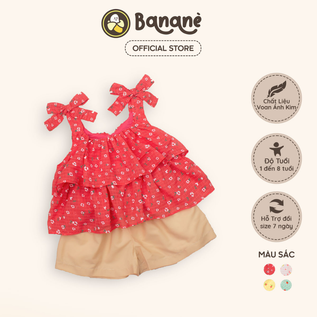 Bộ áo dây 2 tầng kết hợp quần ngắn bé gái Bananè Kids bộ quần áo cho bé họa tiết xinh xắn - B07D