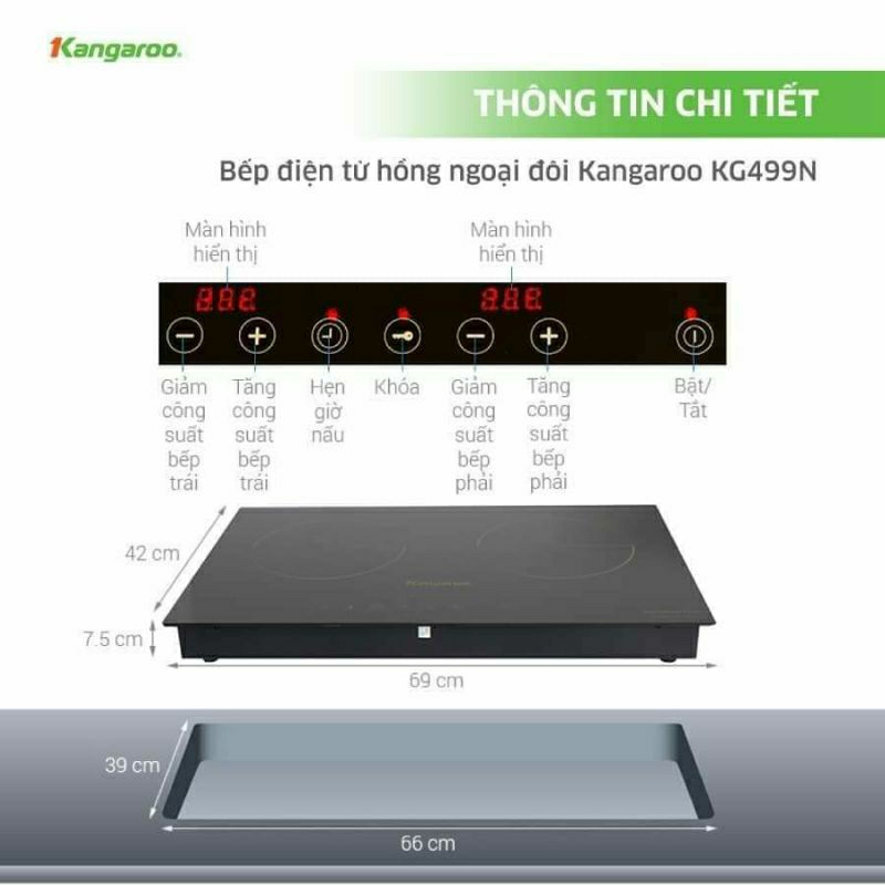 Bếp điện từ đôi kangaroo 1 bên từ 1 bên hồng ngoại kg499N hàng chính hãng bảo hành 12 tháng